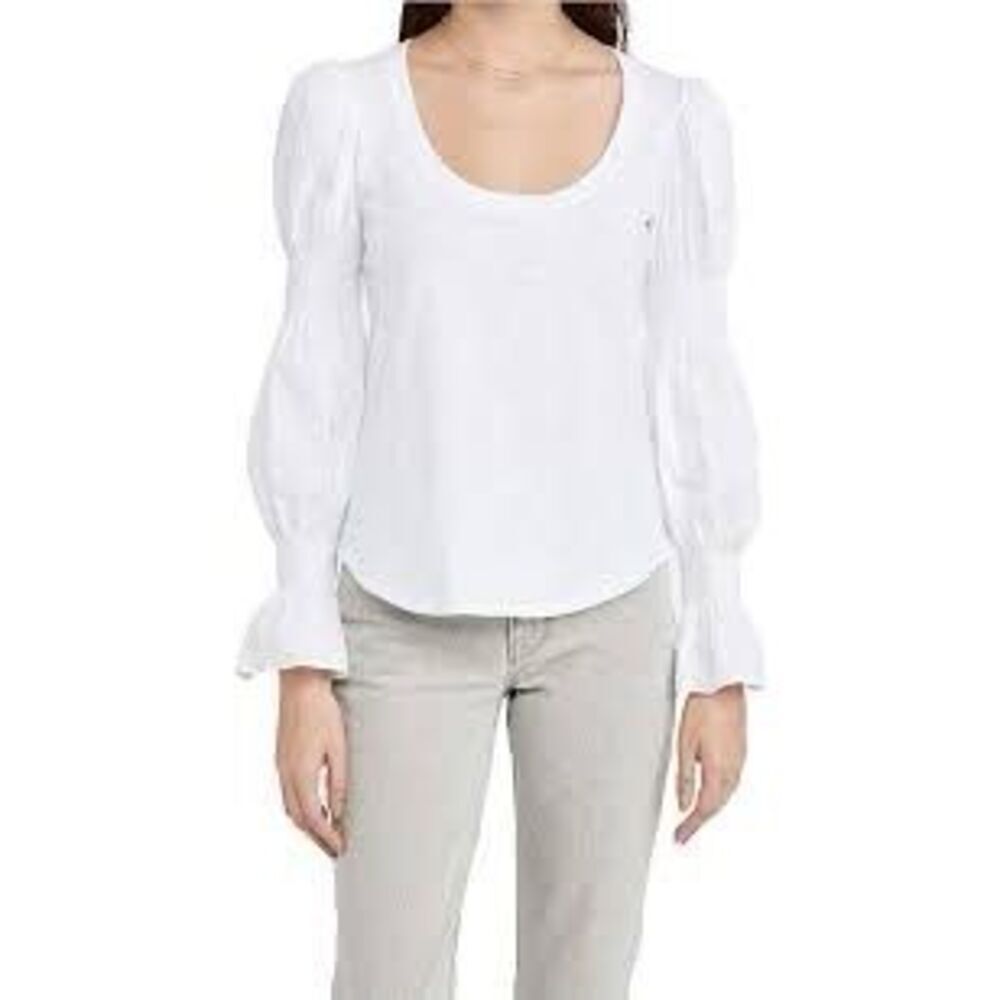 Cinq a Sept White Smocked Long Sleeve Libby Top, size XS